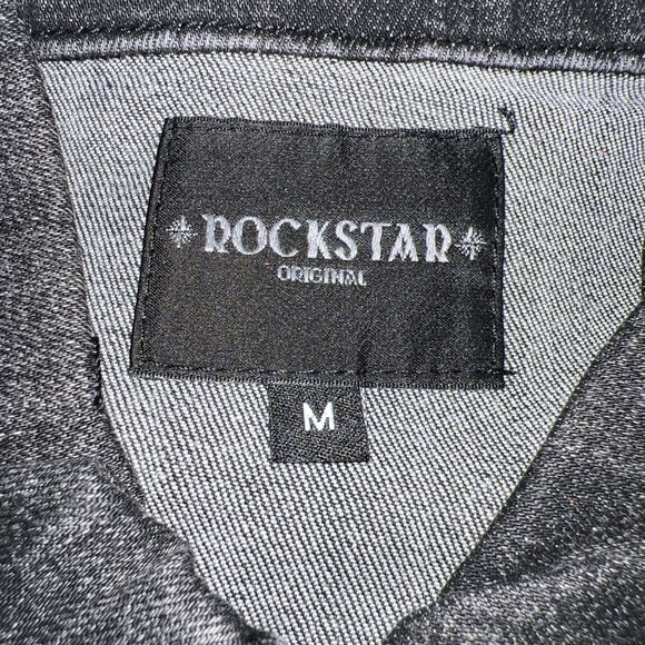 ROCKSTAR ORIGINAL Black Painter Splatter Jean Jacket Stretch Distressed Size Med - Picture 2 of 9